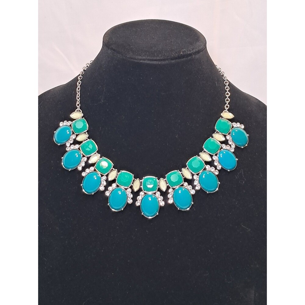 Lia Sophia Kimberly/ Claire Green Teal Rhinestone Necklace Silver Chain 18.5-21"